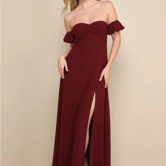 Lulus | Dresses | Elegant Offshoulder Burgundy Dress | Poshmark Lulus | Dresses | Elegant Offshoulder Burgundy Dress | Poshmark